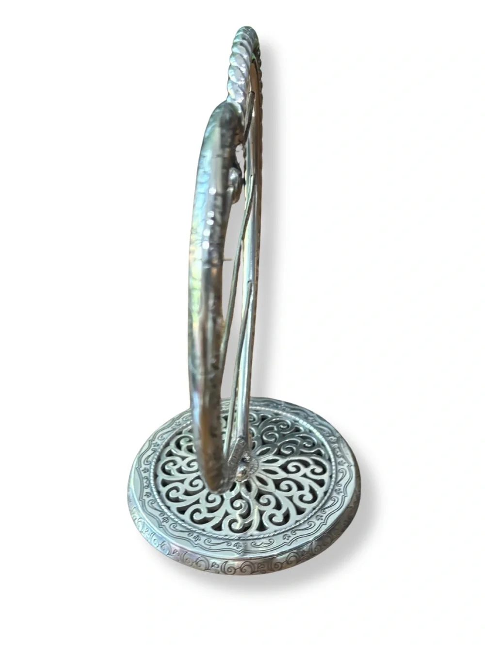 Brighton Heart Jewelry Earring Holder Stand Silver Floral Scroll Organizer